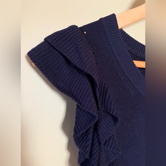 Navy Ruffle Sleeveless Sweater - Picture 2 of 6